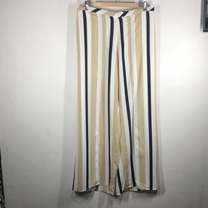 Soft Surroundings tan and black stripe open split wide leg pants size large